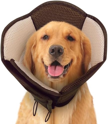 SUNFURA Soft Dog Cone, Dog Cones for Large Dogs, Cone for Extra Large Dogs to Stop Licking After Surgery, Adjustable Dog Cone Alternative Dog Recovery Collar for Wound Healing, Brown XL