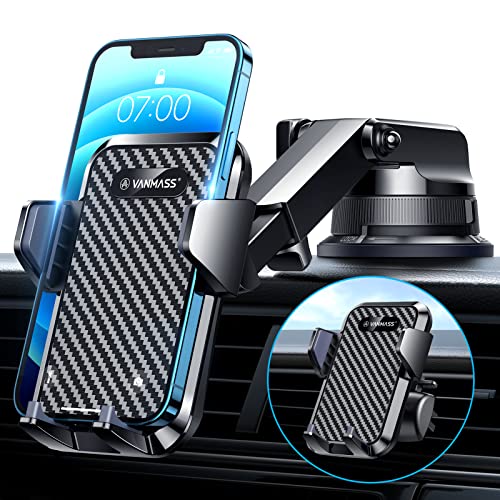 [2022 Upgraded] VANMASS Car Dashboard Phone Holder Mount [Super Suction Cup] Compatible for iPhone 13 Pro Max 12 11 X Xr Xs 8 7 Plus Mini Se Universal Cell Phone Windshield Vent Handsfree Cradle Stand