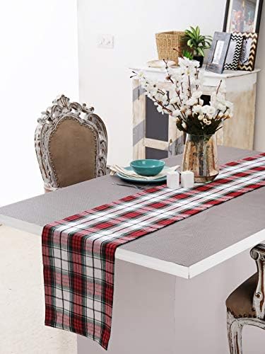 DG Collections Cotton Table Runner (13 X 72 Inch), 1" Hemmed with Mitered Corner, Red/White/Green Plaid - Perfect for Thanks Giving, Christmas, All Seasons and Holidays