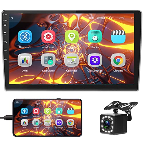 Double Din Car Stereo 10.1 Inch Android Navigation Stereo Touch Screen in Dash Car Radio with Bluetooth FM Radio Receiver Support WiFi Mirror Link, Steering Wheel Control, Rear View Camera, Dual USB