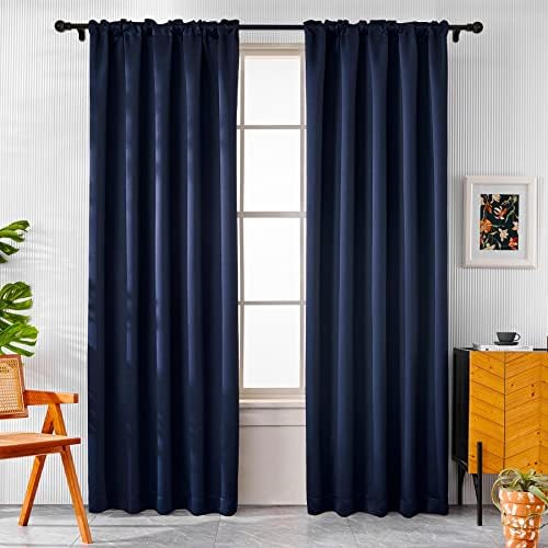 Pickluc Blackout Curtains 96 Inches Long 2 Panels, Black Out Drapes for Bedroom or Living Room, Back Tab and Rod Pocket Top, Set of Two, Navy Blue, 52" Wide and 96" Length.