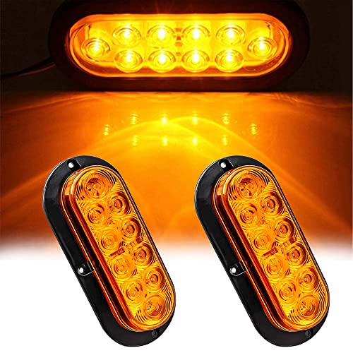 NBWDY 2Pcs Waterproof 6in Oval Sealed Turn Signal Light Front Rear Amber Side Marker Light Trailer Tail LED Light Kit for Pickup Truck Trailer Bus Caravan RV UTV ATV Boat Camper Van Golf Cart