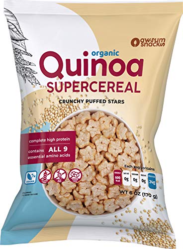 quinoa slow - Awsum Snacks Quinoa SUPERCEREAL 6oz bag - Vegan Gluten Free & Sugar Free Cereals - Diabetic Kosher Healthy Snack - One Ingredient Cereal Puffed Quinoa Plain