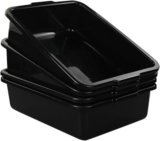 Lesbye 4-Pack Large Washing Up Bowls, Plastic Bus Tub, Black Shallow Tray