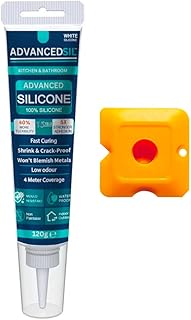 Silicone Sealant - Bathroom & Kitchen Sealant with Finishing Tool for a Smooth & Professional Finish. 120g (WHITE, 120)