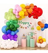 RUBFAC 129pcs Rainbow Balloons Garland Arch Kit, 12 Kinds Assorted Color Balloons Confetti Balloo...