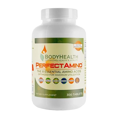 BodyHealth PerfectAmino (300 Tablets) 8 Essential Amino Acids Supplements with BCAA, Increase Muscle Recovery, Boost Energy & Stamina, 99% Utilization, Vegan Branched Chain Protein Pre/Post Workout