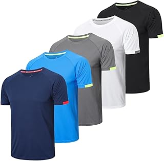 HUAKANG 5 Pack Men's Workout Shirts Quick Dry Athletic Gym Tops Moisture Wicking Anti-Odor Breathable Tee Short Sleeve Spo...