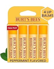 Burt&#39;s Bees Lip Balm Stocking Stuffers, Moisturizing Lip Care Christmas Gifts, Original Beeswax with Vitamin E &amp; Peppermint Oil, Natural Origin Lip Care (4-Pack)