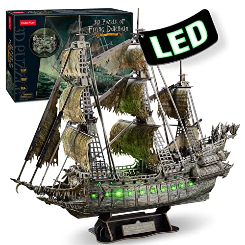 3D Puzzles for Adults Green LED Flying Dutchman, 360 Pieces Haunted Pirate Ship Arts & Crafts for Adults Gifts for Men Women Model Kit, Lighting Ghost Ship 2024 Easter Gifts Teacher Appreciation Gifts