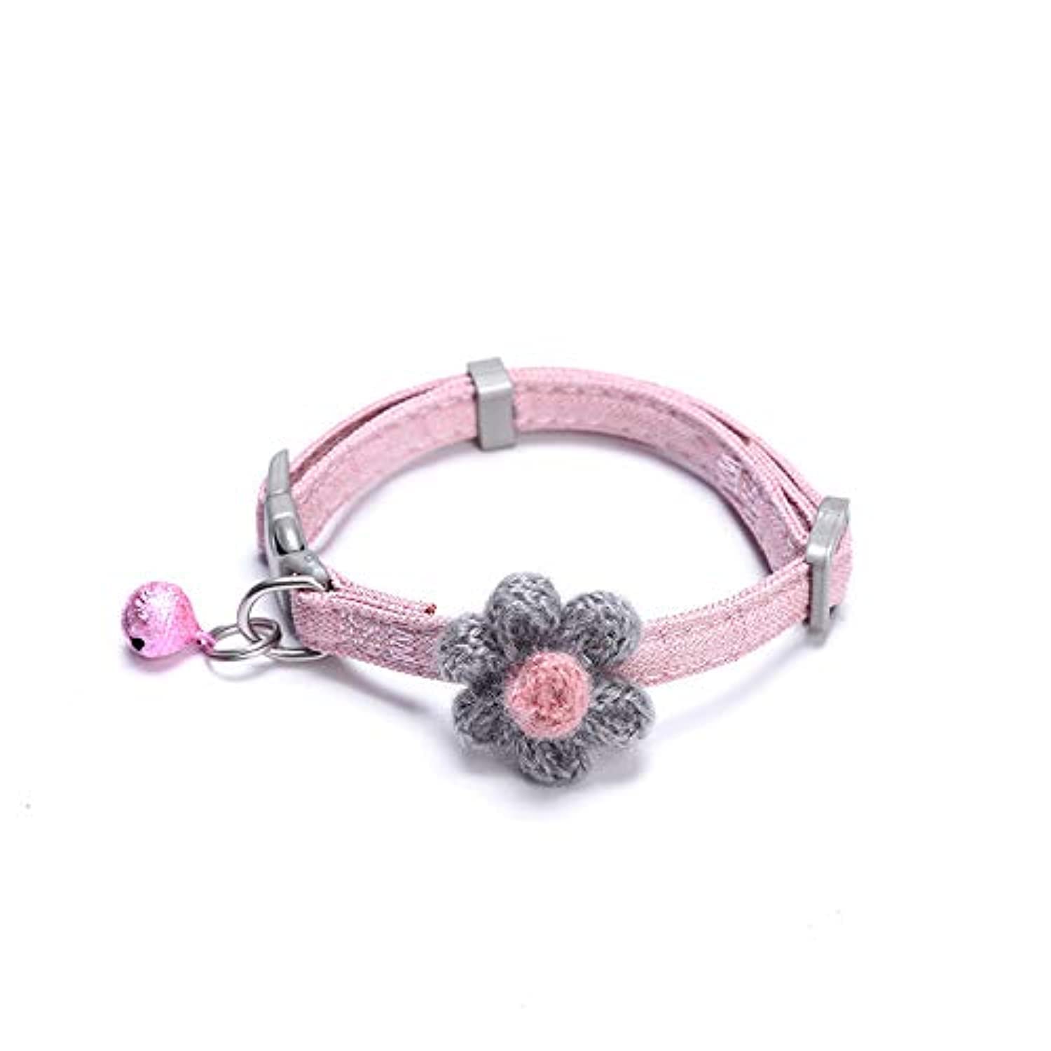 BusiCat - Adjustable Cat Collar with Flower and Removable Bell (Pink with Grey Flower)