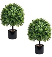 UNADRA 2Pcs Artificial Boxwood Plants Outdoor (22" T,13" D)- Realistic Faux Boxwood Ball Topiarie...