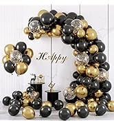 RUBFAC Black and Gold Balloons Garland Arch Kit with Black Gold Confetti Balloons for Graduation ...