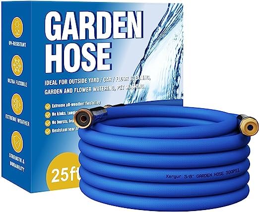 Flexible Garden Hose Water Pipe, 25FT Water Hose with Solid Brass Fittings, Durable Outdoor Hose Swivel Grip Heavy Duty Hose Pipe for Gardening Lawn Car Pet Washing, Blue