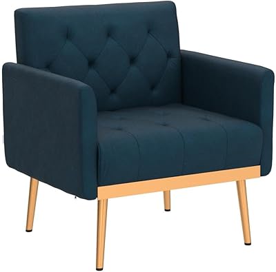 SLEERWAY Modern Velvet Single Sofa Chair, Upholstered Accent Living Room Chair, Comfy Armchair with Rose Golden Metal Legs, Tufted Chair for Reading or Lounging (Teal)