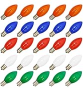 SUNSGNE 25 Pack Multicolor C9 LED Outdoor Christmas Light Bulbs, C9 Plastic Shatterproof LED Repl...