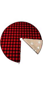 OurWarm 48 Inch Christmas Tree Skirt Red and Black Buffalo Plaid Christmas Tree Skirt, Double Sid...