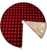 OurWarm 48 Inch Christmas Tree Skirt Red and Black Buffalo Plaid Christmas Tree Skirt, Double Sid...