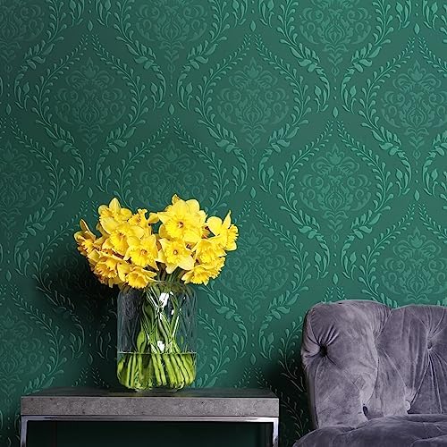 GSS Designs Damask Wall Stencils for Painting 16x21Inch Large Damask Floral Stencils for Walls Furniture Fabric Woods Floors Damask Pattern Wall Stencil