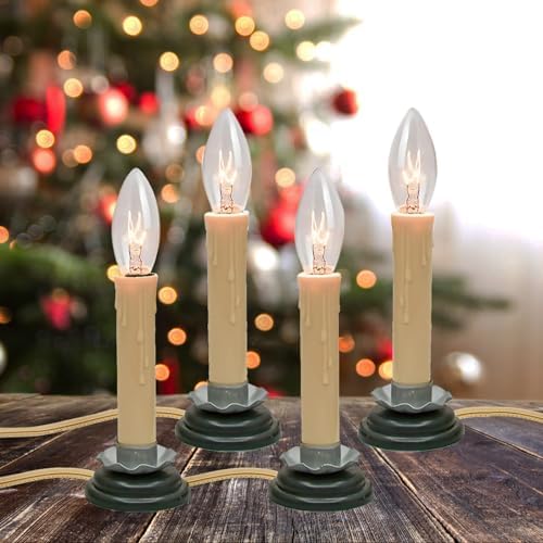 CHYParty Electric Window Candles, Plug in Window Candles, 5 Inch Christmas Candles Lights with Wire Turn On/Off Switch Candlesticks, 7W C26 Clear Bulb Plum Iron Bases, 4 Pack