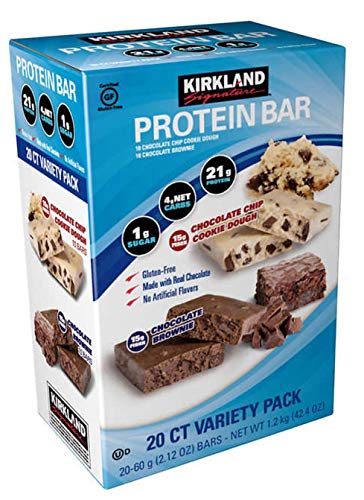 Kirkland | Signature Variety Protein Bars 20 count | 21G Of Protein, 4G Of Carbs & 1G Of Sugar | Chocolate Brownie and Chocolate Chip Cookie Dough (20 Bars)