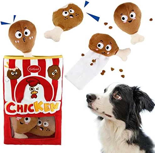 Gigwi Interactive Squeaky Dog Toys, Hide and Seek Dog Toys for Boredom and Stimulating, Funny Crinkle Dog Toy Set Bucket, 2-in-1 Dog Puzzle Toys for All Breeds of Dogs IQ Training