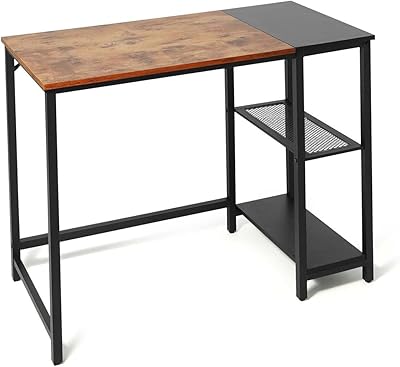 CAPHAUS Computer Desk, 40 Inch Home Office Desk, Study Writing Desk with 2-Tier Storage Shelves, Simple Industrial Modern Laptop Workstation with Splice P2 Grade Wooden Board, Rustic Oak and Black