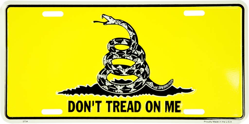 Gadsden Don't Tread On Me Yellow 12" x 6" License Plate, Made in USA