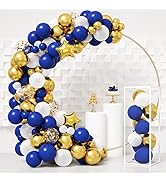 RUBFAC 154pcs Navy Blue Gold Balloons Garland Arch Kit, Navy Blue Metallic Gold White Balloons wi...