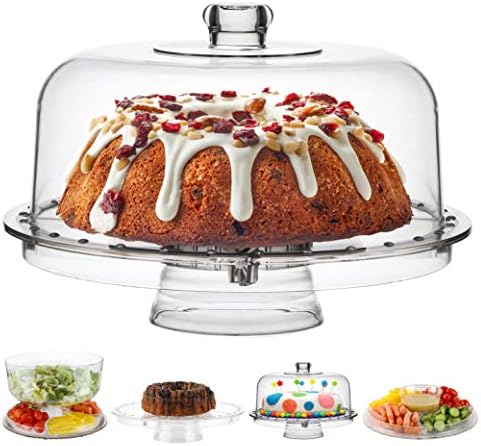 Homeries Acrylic Cake Stand with Lid, Cake Plate, (6 in 1) Multi-Functional Serving Platter, Large Cake Stand with Dome, Cake display stand with lid & Cake Dome - Use as Cake Holder, Cake Cover