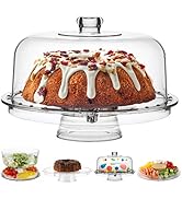 Acrylic Cake Stand with Dome Cover (12'') 6 in 1 Multi-Functional Serving Platter and Cake Plate ...