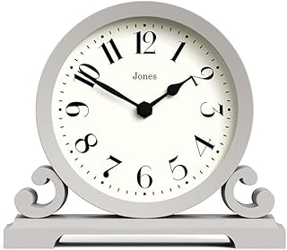 Jones Clocks® Saloon mantel clock | Traditional double scroll design | Grey | Contemporary classic style for desk, table, ...