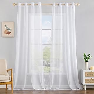 MIULEE 2 Panels Solid Color White Sheer Curtains 120 Inch Length Set, 10 ft Extra Long Curtains Elegant Grommet Light Filt...