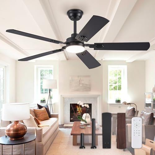 ZMISHIBO 52" Ceiling Fans with Lights, Black Modern Ceiling Fan with Remote, Farmhouse Indoor Ceiling Fan with Dual Finish Blades, Quiet & Strong Motor, Bright LED Light.