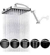 Hibbent Rain Shower Head, 13'' High Pressure Rainfall Square 5 Spray Mode Showerhead with 16" Sho...