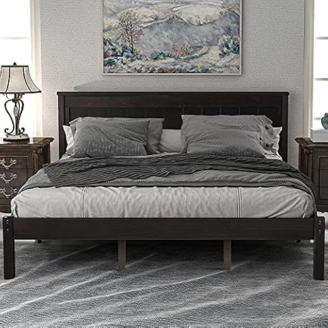 P PURLOVE Queen Size Platform Bed Frame with Headboard Cover