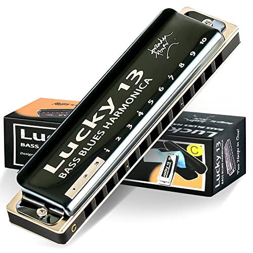 East top Lucky 13 Bass Plus Blues Harmonica 13 Holes Diatonic Harp Mouth Organ Professional Richter harmonica C key for Adults