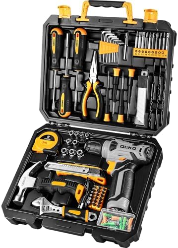 DEKOPRO 126 Piece Power Tool Combo Kits with 8V Cordless Drill, 10MM 3/8'' Keyless Chuck, Professional Household Home Tool Kit Set, DIY Hand Tool Kits for Garden Office House Repair