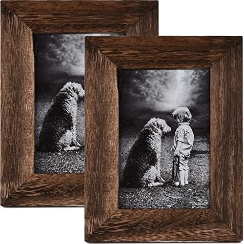 Yaetm-4x6 Picture Frame Set of 2, Natural Solid Wood Distressed Photo Frame, Display On Tabletop And Wall, High Definition Real Glass, Carbonized Black (2 pack)