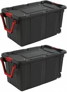 Set of 2 Black 40 Gallon Industrial Tote Plastic Bins with Wheels - Convenient Storage Solution