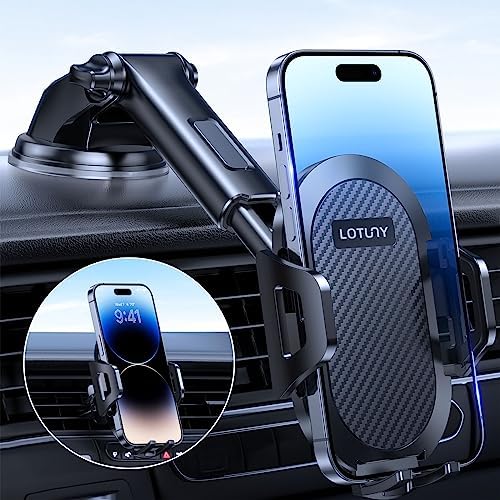 LOTUNY Universal Phone Mount for Car, Reliable Suction Hands-Free Car Phone Holder Mount, Automobile Cell Phone Holder Car for Dashboard Windshield Vent Fit for All Smartphones