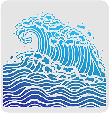 FINGERINSPIRE Sea Waves Drawing Painting Stencils Templates 11.8x11.8 inch Plastic Stencils Decoration Square Reusable Stencils for Painting on Wood, Floor, Wall and Fabric