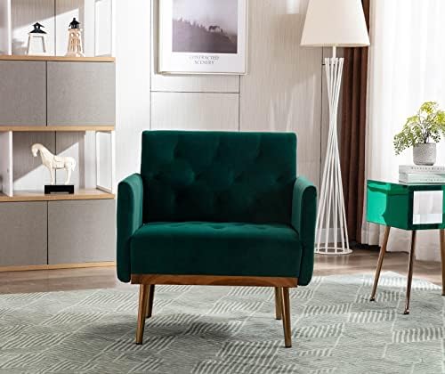 Upholstered Velvet Accent Chair for Living Room, Modern Leisure Single Sofa Arm Chair with with Rose Gold Metal Legs, Comfy Mid Century Armchair for Reading Room, Bedroom, Office, Club (Green)