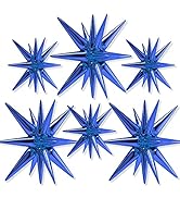 PartyWoo Dark Blue Star Balloons 6 pcs, One-Piece 14-Pointed Starburst Balloons, 27 & 22 inch Sta...