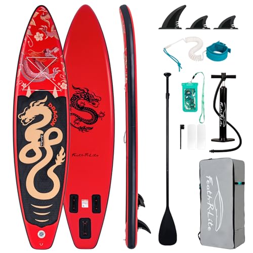 FEATH-R-LITE Aufblasbare Stand Up Paddle Boards Multifunktionale Paddleboard Mit Handpumpe, Sup Rucksack, Leine, Einstellbares Paddel, Für Erwachsene, Jugend Aller Fertigkeitsstufen