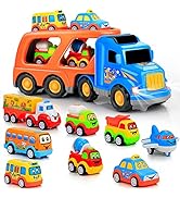 9 Pcs Cars Toys for 2 3 4 5 Years Old Toddlers, Big Carrier Truck with 8 Small Cartoon Pull Back ...