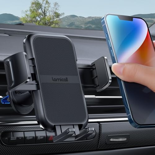 Lamicall 2024 Wider Clamp & Metal Hook Car Phone Holder Vent [Thick Cases Friendly] Phone Holders for Your Car Mount Automobile Hands Free Cradle Air Vent for iPhone 16 15 14 13 Pro Max Smartphone