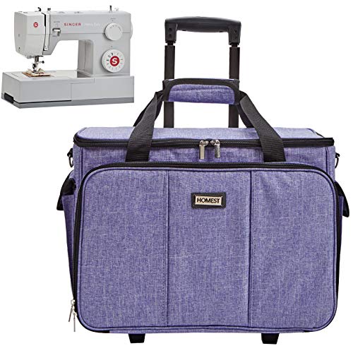 HOMEST Deluxe Sewing Machine Case with Wheels, Rolling Trolley Tote with Multiple Storage Pockets for Accessories, Compatible with Singer & Brother Machine, Purple (Patent Design)