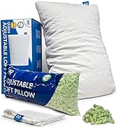 Everlasting Comfort Adjustable Pillow - Green Tea Shredded Memory Foam Pillow with Customizable L...