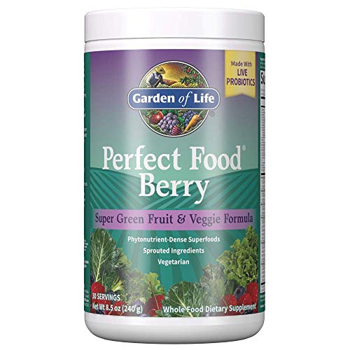 organic fruit vegetable powder - Garden of Life Perfect Food Berry Super Green Fruit & Veggie Formula - 30 Servings, 49 Superfoods Greens, Sprouts, Fruits, Veggies, Probiotics, Spirulina, Vegetarian Juice Superfood Powder Supplement